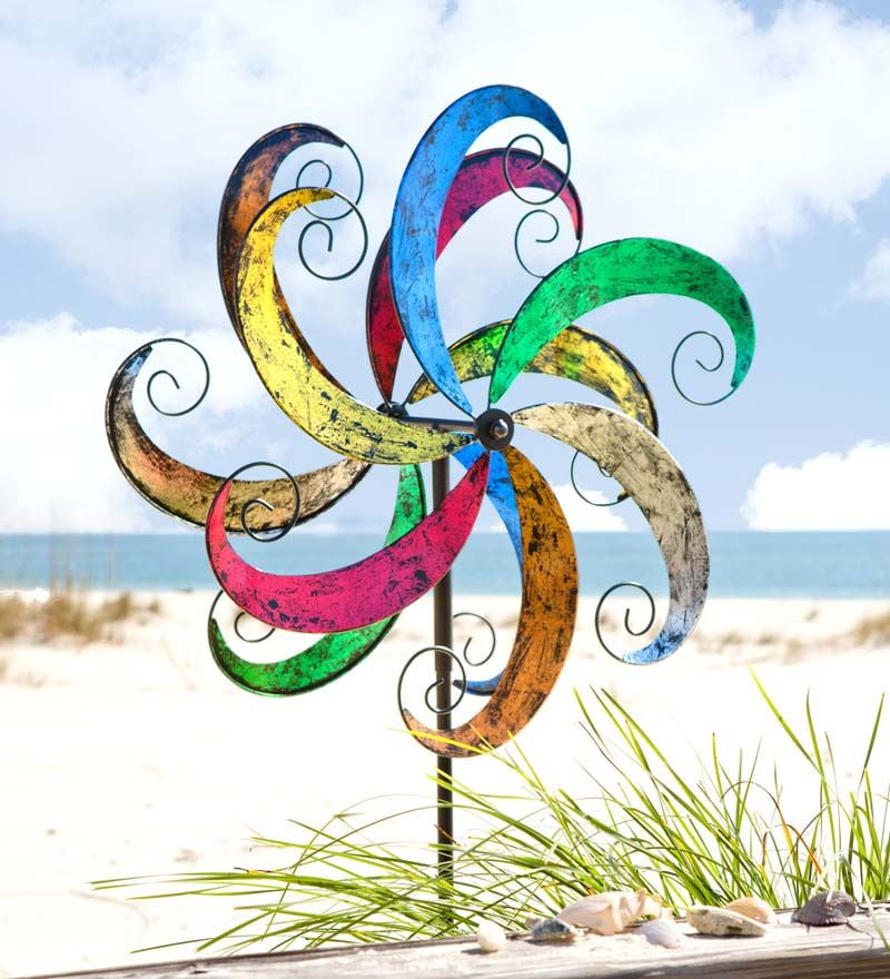 Wind & Weather Colorful Waves Metal Wind Spinner for Gardens by Problem Solvers