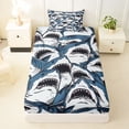 thumbnail image 3 of Feelyou Cartoon Ink Shark Twin Sheet Sets for Men Boys, Line Art Animal Bedding, Blue White, 3pcs, 3 of 5