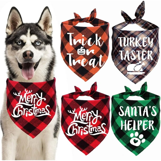 STMK Paquete de 6 pañuelos para perros navideños, Halloween, Día de Acción de Gracias, Navidad, pañuelos para perros grandes, disfraces (grande)