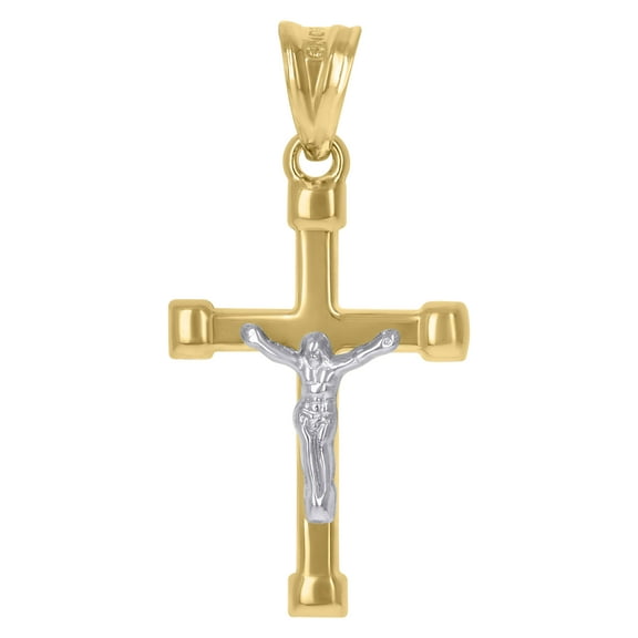 10kt Real Gold Two-Tone Mens Cross Crucifix Religious Charm Pendant
