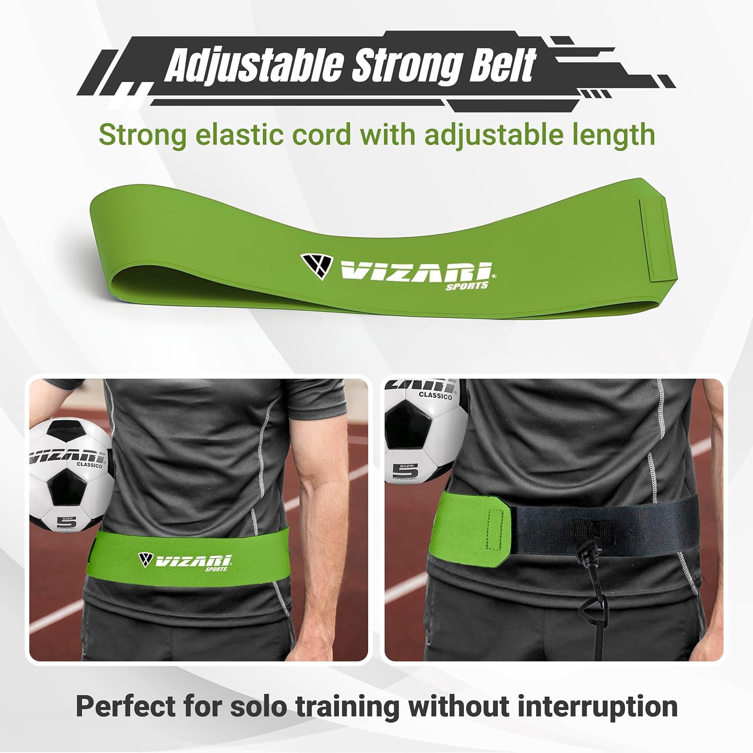 Vizari Soccer Trainer Belt - Solo Training for Youth & Adult - Soccer Kick Trainer for Ball Sizes 3, 4, 5 | Ideal for Volleyball, Rugby, Football (Ball Not Included) (Lime Green)