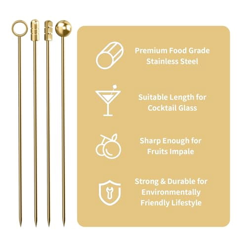 12-Piece Reusable Stainless Steel Cocktail Picks Set with Holder - 304 Grade Garnish Skewers for Olives, Fruit, Appetizers, Bloody Mary, and Martinis