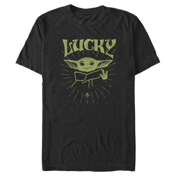 Men's Star Wars: The Mandalorian Grogu St. Patrick's Day Force of Luck Graphic Tee Black Large