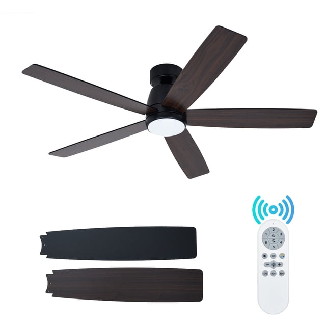 Ventilateur de Plafond Moderne 52 Pouces avec Lumière DEL à Intensité Réglable – Moteur CC Réversible Silencieux – 3 Couleurs Réglables – Télécommande – Écoénergétique – Profil Bas Montage Affleurant – Noir Mat – Chambre, Salon