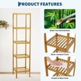 thumbnail image 2 of Multifunctional Bamboo Storage Shelf with Slatted Shelves Standing Towel Rack, 5 Tier Shelving Unit Corner Rack for Bathroom Entryway Bedroom Kitchen Living Room Balcony, 2 of 7