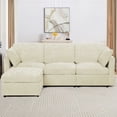 thumbnail image 5 of ACMEASE 84” Chenille 3 Seats Sofa W/Movable Ottoman, Modern Fabric L-Shaped Couch with Soft Backrest, Upholstered Sectional Sofa with Armrest Pillows for Living Room, Office, Beige, 5 of 7