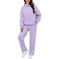 thumbnail image 4 of Huankd Womens Sweatsuits 2 Piece Set 2026 Casual Winter Long Sleeve Hoodie Loose Wide Leg Sweatpants Spring Tracksuit Purple L, 4 of 8