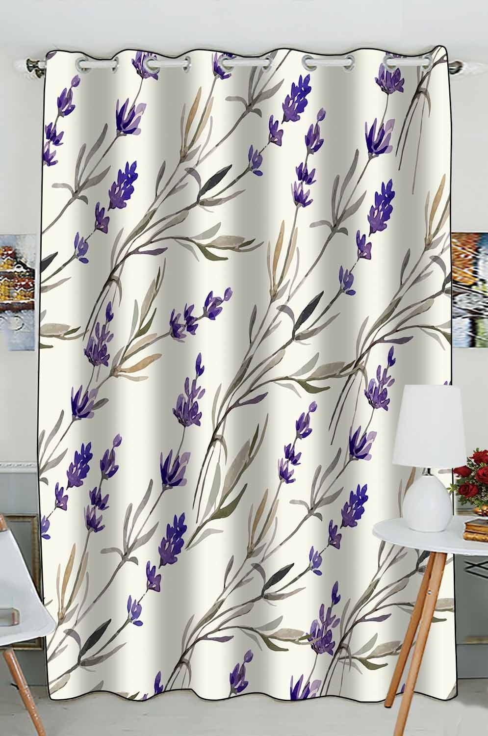 ABPHQTO Lavender Watercolor Window Curtain Kitchen Curtain Window