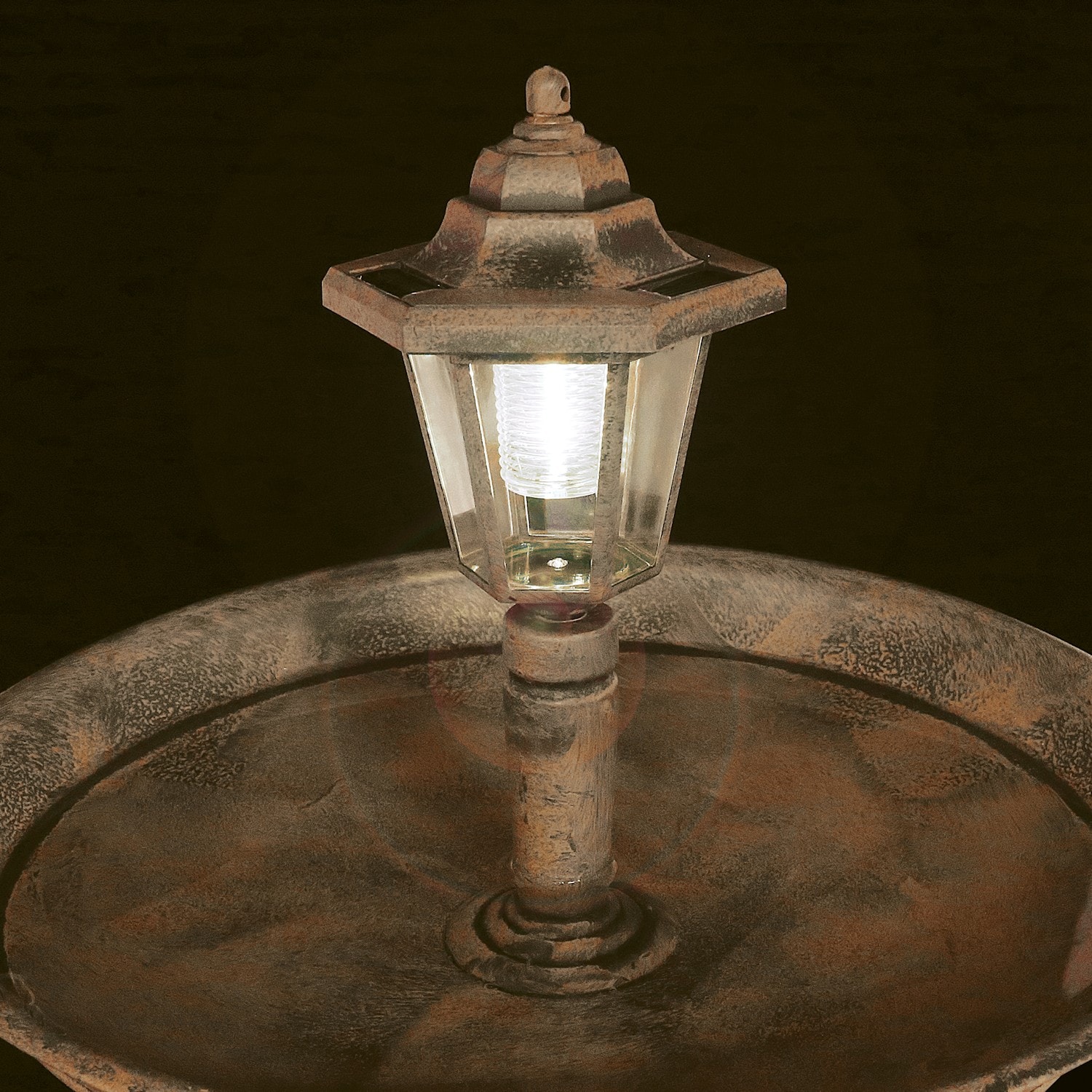 Art & Artifact Solar Lamp Post Bird Bath - Weather Resistant Outdoor Pedestal LED Lighted Birdbath with Flower Planter - Bronze Finish - image 3 of 7