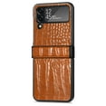thumbnail image 3 of SaniMore for Samsung Galaxy Z Flip 4 6.7" 2022 Case, Crocodile Texture PU Leather Hinge Protection Wear-resistant Vintage Folding Shell Shockproof Drop-resistant, Brown, 3 of 11