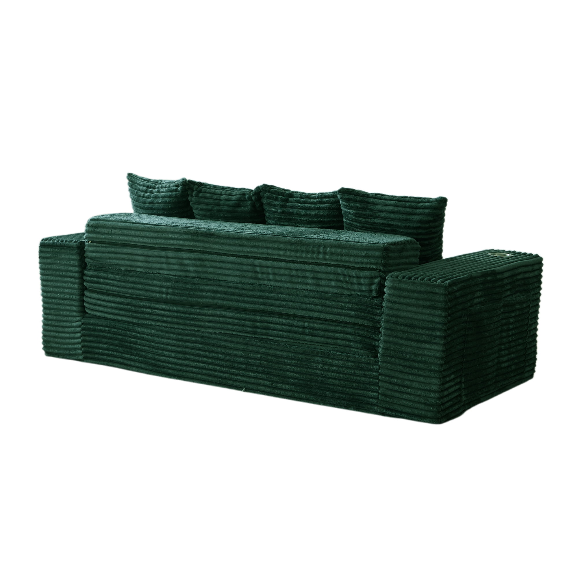 Leumius 2-in-1 Convertible Sofa Bed,Boneless Corduroy Modular Sleeper Couch with Cup Holders & Side Storage Pockets,Oversized Deep Seat Sofa for Living Room, Apartment, Guest Room,Green