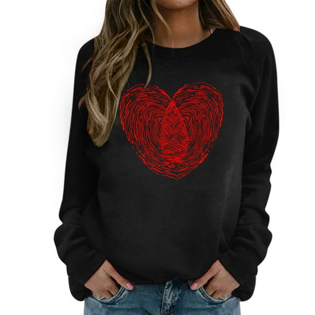 EHQJNJ Sweatshirts Mignons pour Femmes Esthétiques Femmes Col Rond Manches Longues Ample Décontracté Sweatshirt Sans Capuche Impression Cœur et Empreinte Digitale Sweatshirts Graphiques pour Femmes en Gros