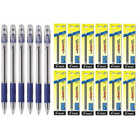 Pilot EasyTouch Ball Point Stick Pen, Fine Point, Blue Ink 6 Pens & 24 Refills