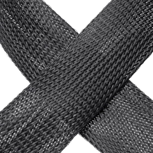 26ft X 1.5 Inch PET Expandable Braided Cable Sleeve – Black, Flame Retardant, Flexible Wire Loom