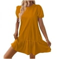 thumbnail image 5 of Xihbxyly Dress for Women Summer Solid Color Off the Shoulder Mid-Length Dress Leisure Slim Fit Short Sleeve Holiday Party Dresses Flash Sales for Today, 5 of 7