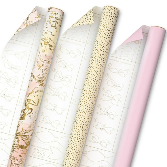 Hallmark Pink and Gold Wrapping Paper Roll Bundle (3-Pack: 75 sq. ft. ttl)