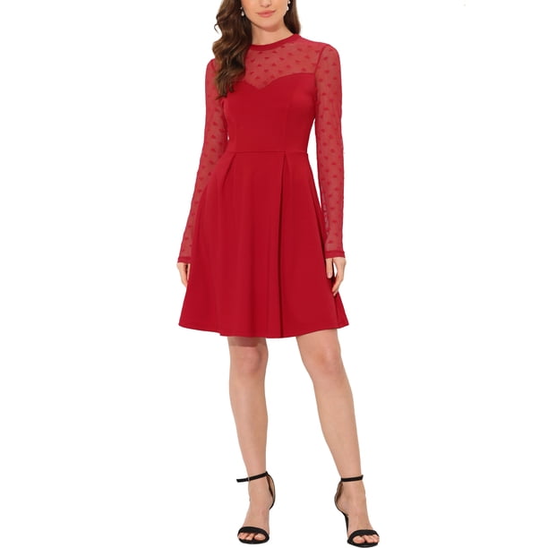 Vestido de fiesta skater de manga transparente de malla con corazón para mujer INSPIRE CHIC XS rojo