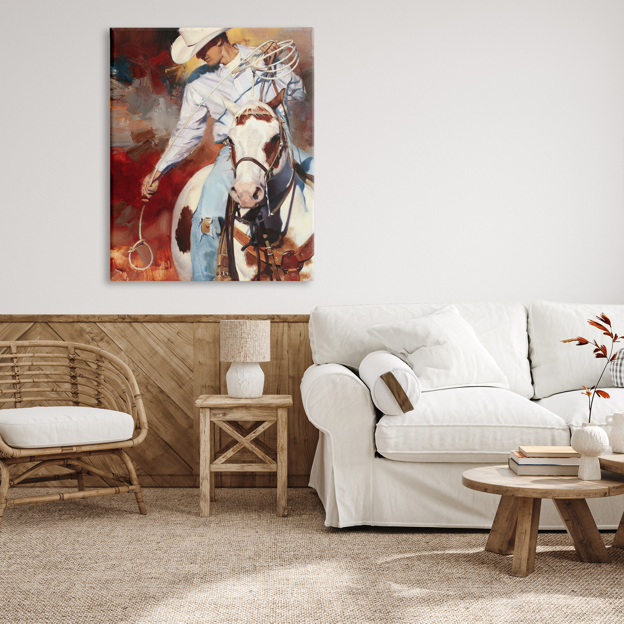 Stupell Industries Cowboy & Lasso Painting Animals & Insects Painting Gallery Wrapped Canvas Print Wall Art, 36 x 48