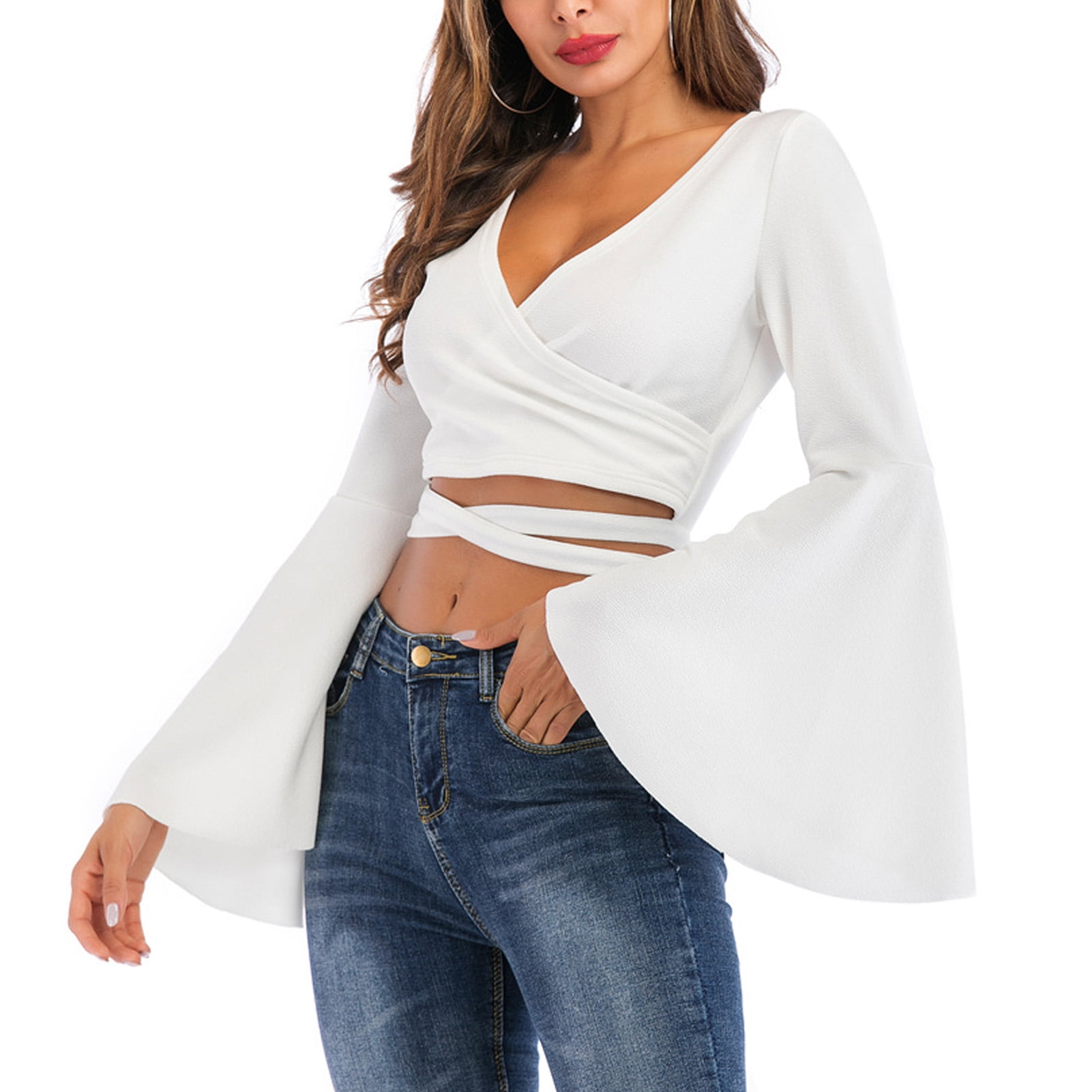 Blusa Blanca Blusa Con Escote V En Espalda Blusas Escotes Espalda