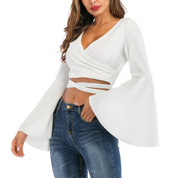 Blusas Elegantes Blusa Blanca Escote Cruzado Blusas Cruzadas Blusa