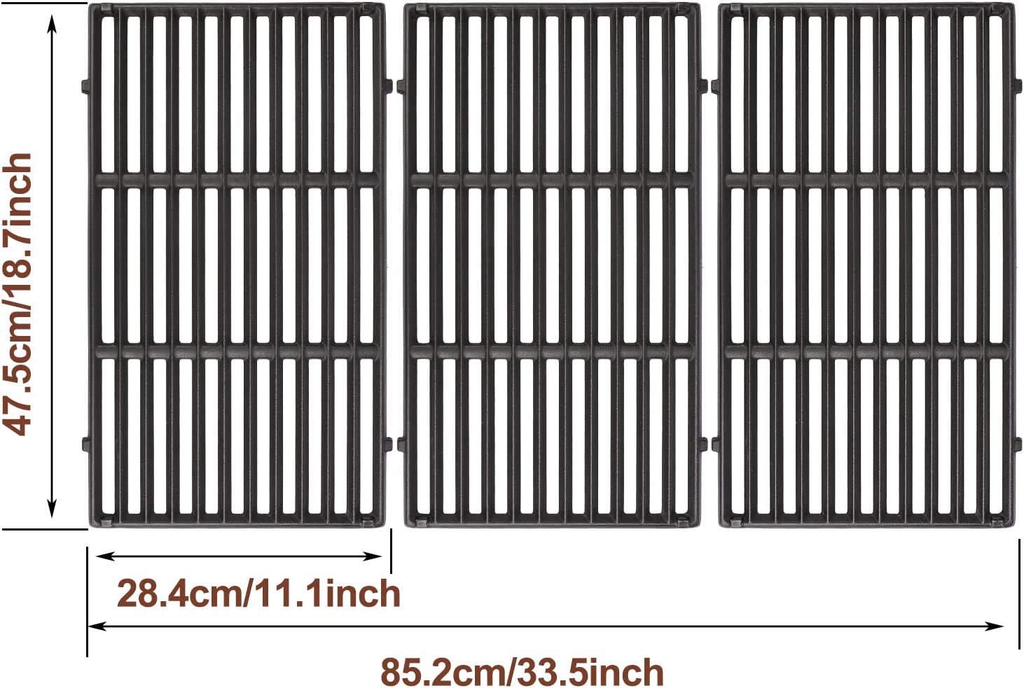 Grisun 18.7" Cooking Grates for Weber Genesis II 400 and Genesis II LX 400 Series Gas Grills, Cast Iron Replacement Parts for Weber 66089 66097, Set of 3 - image 2 of 7