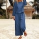 thumbnail image 1 of Pantalones Top básico de lino, pantalón recortado, cintura elástica, traje de color sólido para mujer (Azul S) Cgtredaw Azul T S para Mujer, 1 of 1