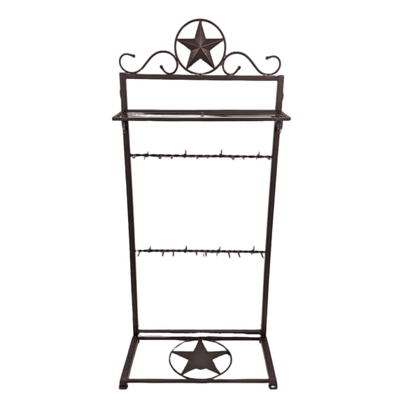 Rustic Western Boot Rack with Star Decoration – Metal Free-Standing Cowboy Boot Storage and Organizer for Boots, Hats, and Accessories