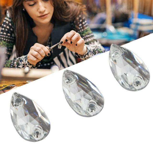 Sewing 200 Pcs Bead Acrylic Resin Drip Sewing Rhinestone Buttons 7x12mm Shoe Decoration White