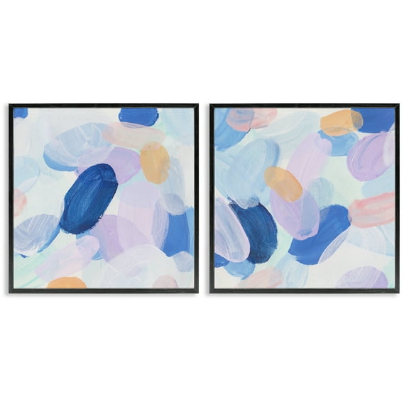 Stupell Industries Oval Lavender Blue Abstract Abstract Painting Black Framed Art Print Wall Art, 12 x 12, Set of 2