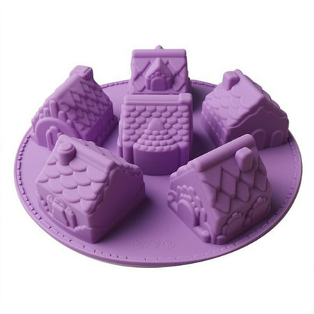 

Ekeka Free Shipping 6 Holes 3D Gingerbread Baking Houses Silicone Chocolate Cake Mold Random Color