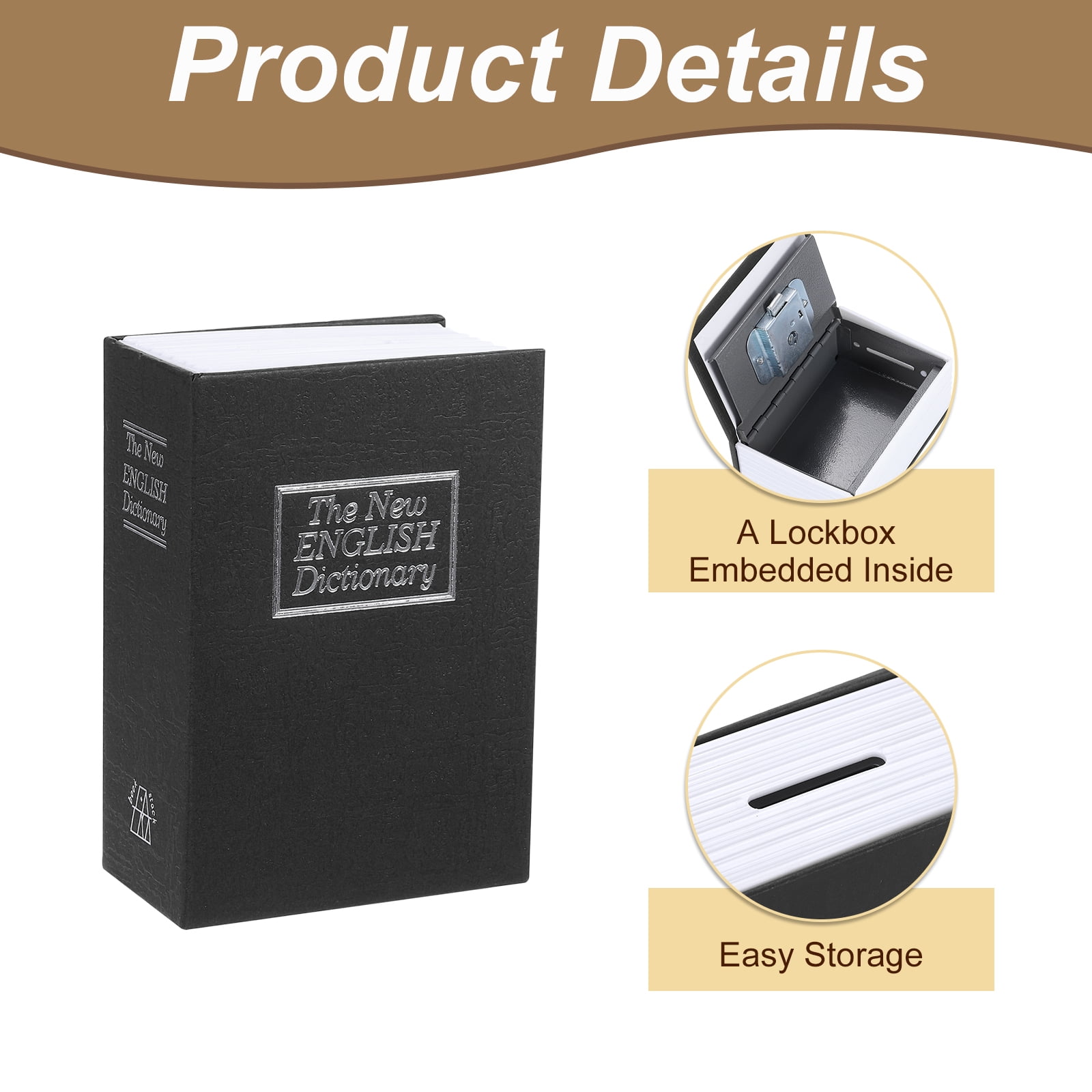 Uxcell Iron Plastic Paper Diversion Book Safe Hidden Storage Box with Key Lock Black 4.53" x 3.35" x 1.77"
