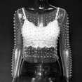 thumbnail image 4 of HSHDLDF Women Long Sleeve Sheer Mesh Crop Top Pearls Rhinestone Cover Up Shirt Blouse, 4 of 5