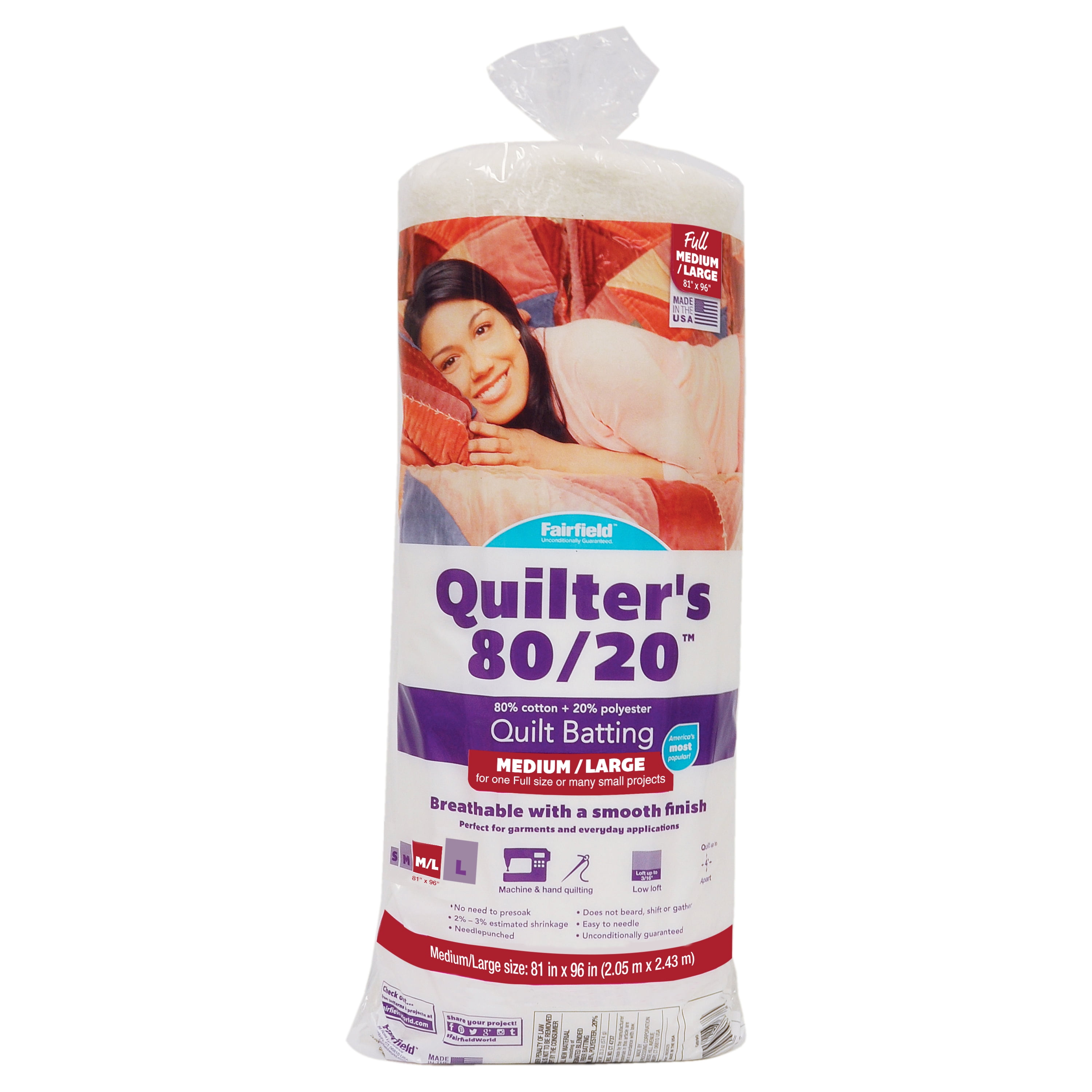 Fairfield Quilter's 80/20 Quilt Batting, Full Size 81" x 96" Roll