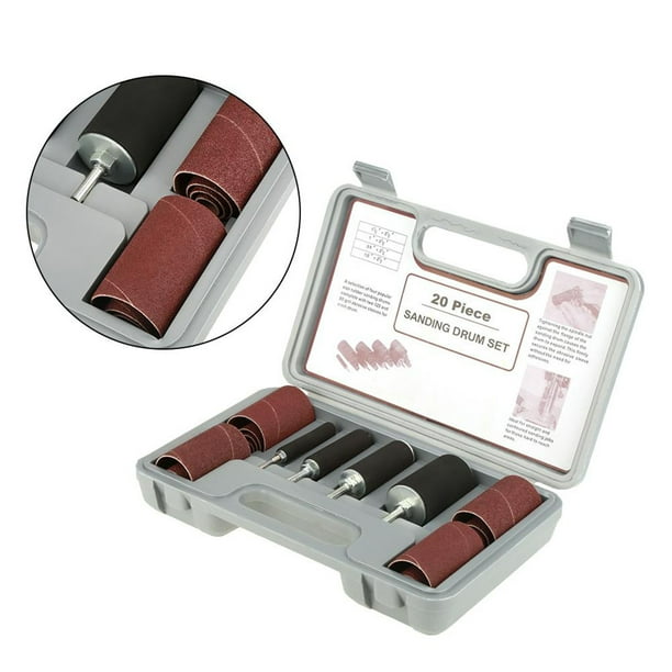 20pcs Drum Sander Kit Multifunctional with Spindle 80 120 Sleeves