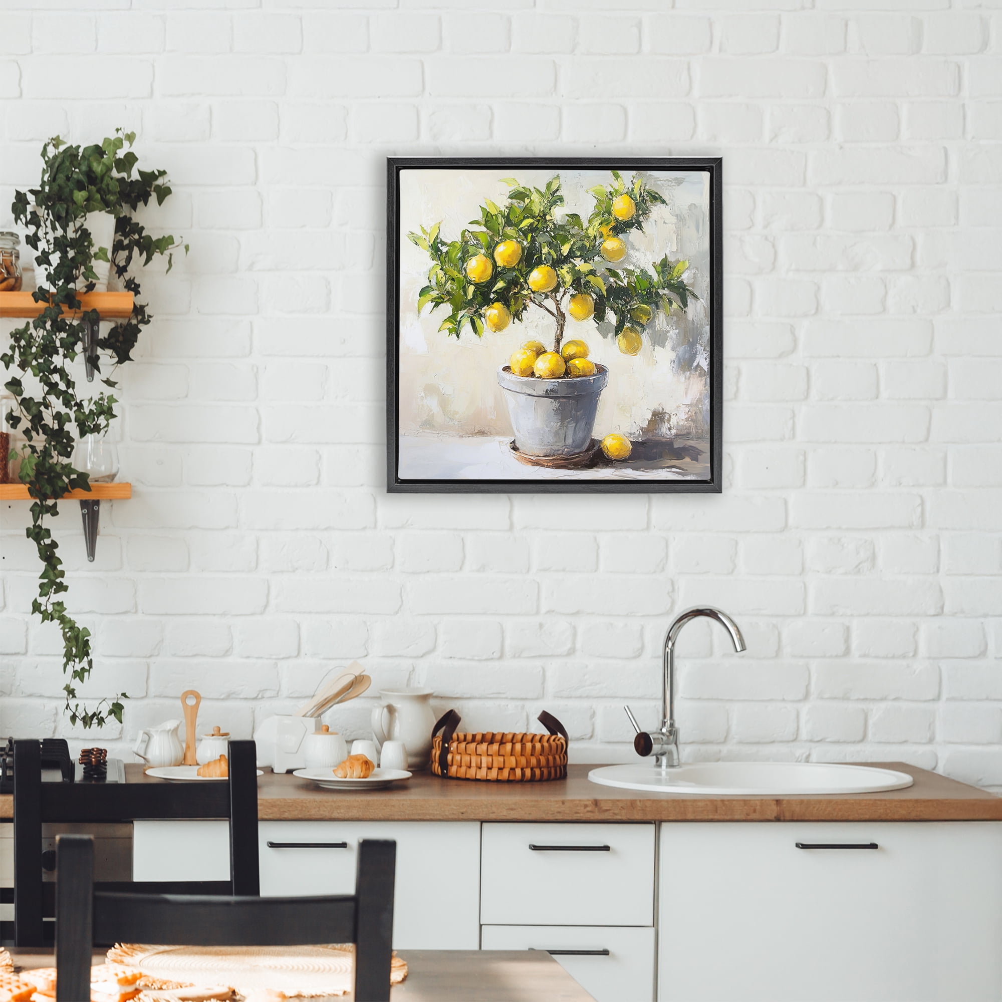 Stupell Industries Falling Lemon Tree Black Framed Floater Canvas Wall Art, design by Tina LeCour