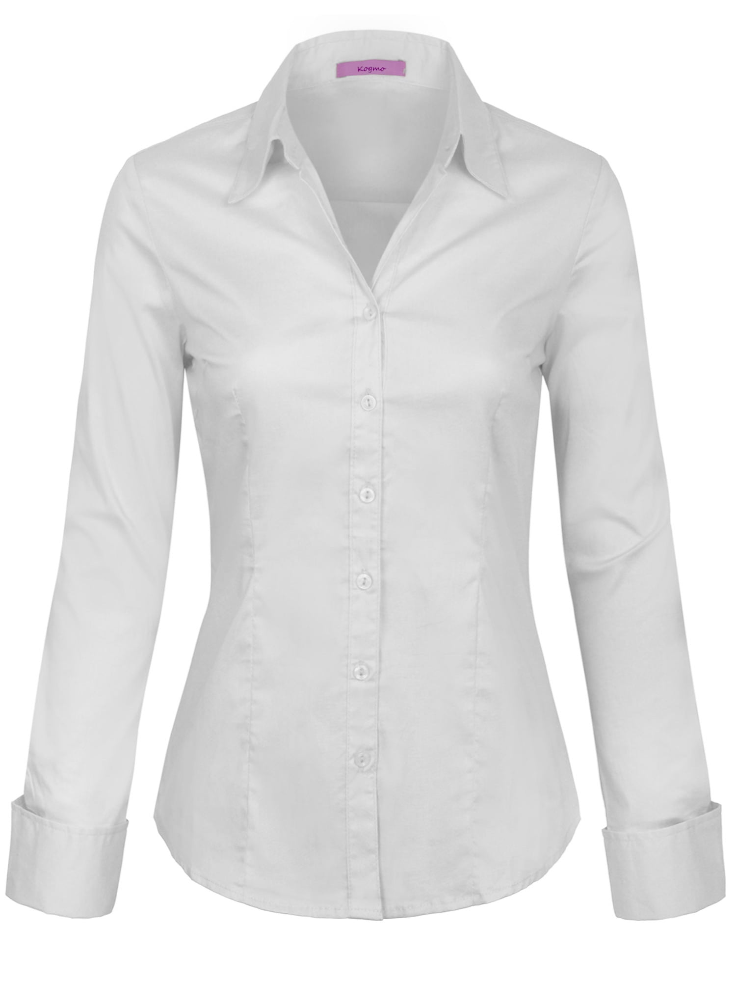 KOGMO Womens Basic Long Sleeve Button Down Shirts Office Work Blouse (S ...