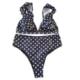 thumbnail image 5 of FAOWME Bikini Set For Women Polka Dot Print Deep V Neck Ruffles Comfortable Stylish Two Piece Swimsuit Swimwear For Pool Beach,Black,Xl, 5 of 6
