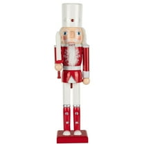 15" Red And White Nutcracker Decoration with White Sword – Hand painted wood Decoration Classic Style with Modern Design for Collectors or Gifting