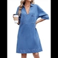 thumbnail image 1 of Vestido Camisero Vaquero para Mujer, de Verano, con Cuello en V, Minivestido Informal con Bolsillos. Azul XL, 1 of 10