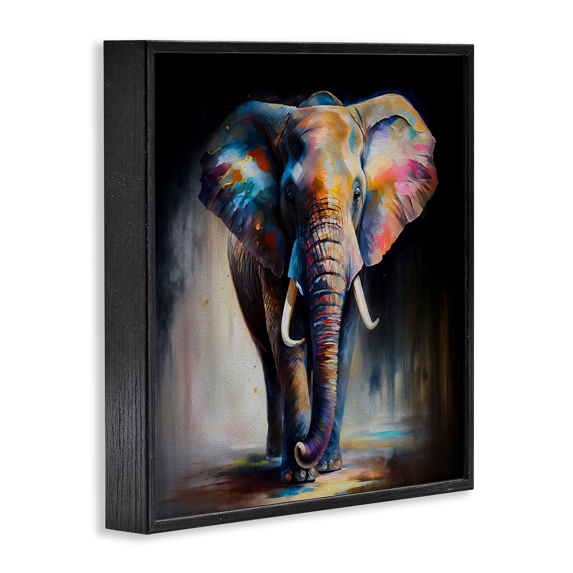 Stupell Industries Stepping Elephant in Shadow Animals & Insects Painting Black Framed Art Print Wall Art, 12 x 12