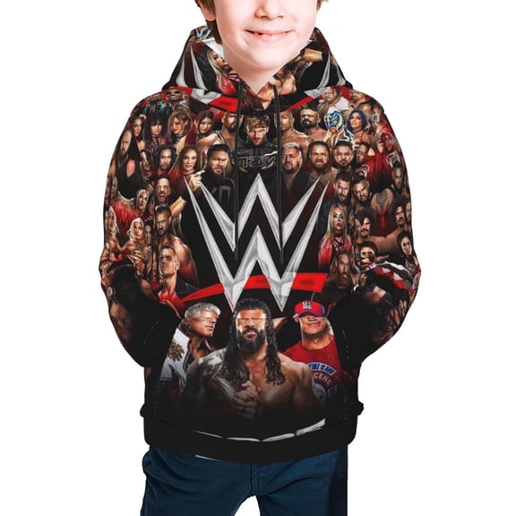Wres-Tler W-W,Es Kids Hoodie 3D Print Pullover Hooded Long Sleeve Sweatshirts Tops Blouse with Pocket for Boys Girls