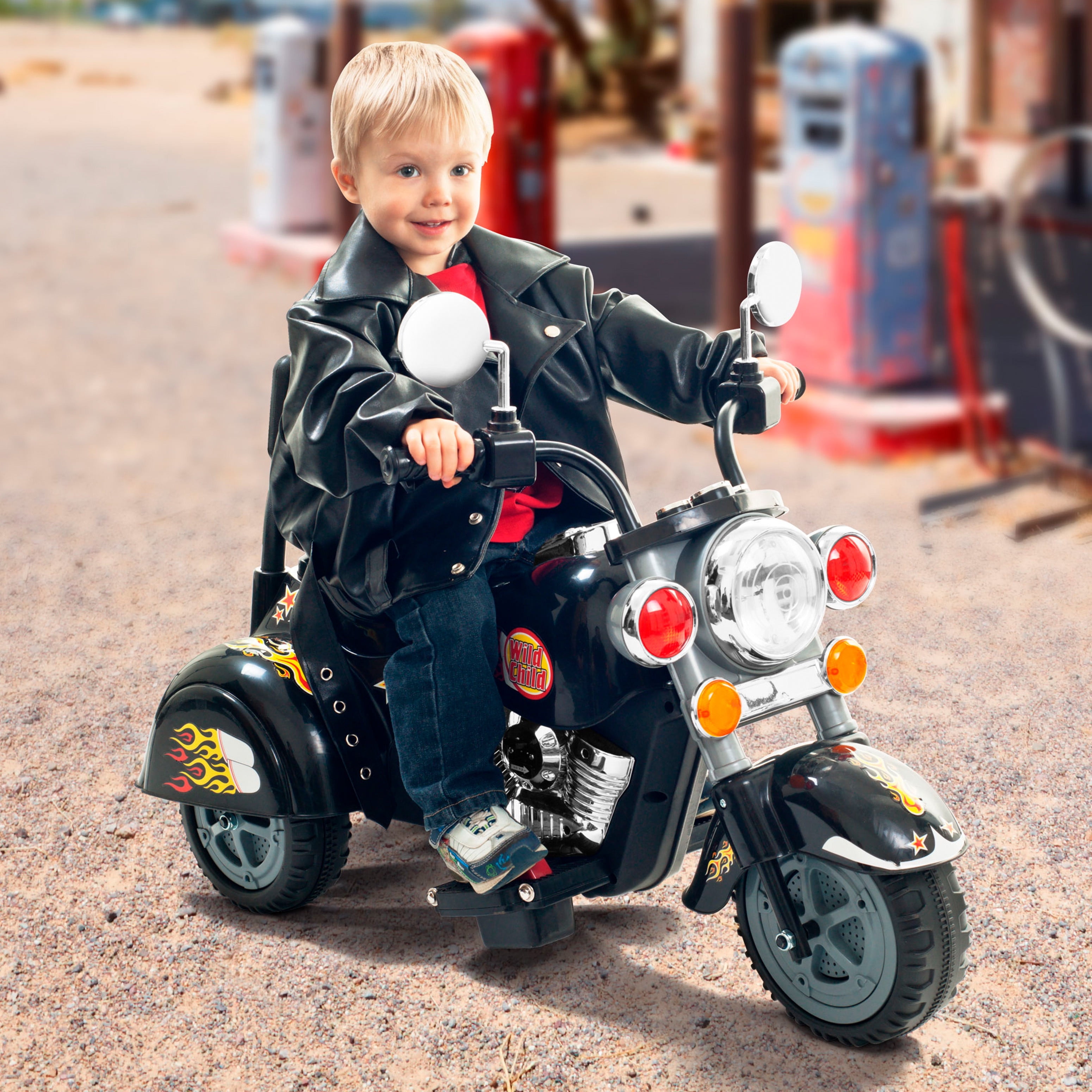 Lil' Rider Ride-On Electric Motorcycle for Kids with Flame Decals (Black)