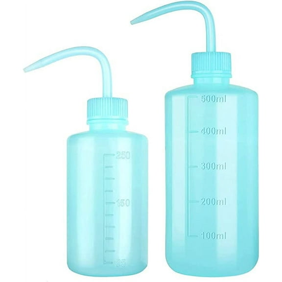 Xiao Hua 250ml 500ml Plastic Safety Wash Bottle, Blue Lab Squeeze Bottle with Narrow Mouth and Scale Labels, Squirt Bottle For Plant Flower Succulent Watering - 2 Packs