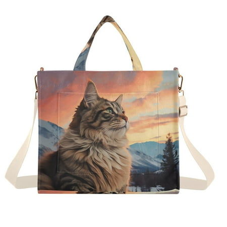 Cat Trees Moutain Iceberg Corduroy Tote Bag Handbag Large Messenger Bag Shoulder Crossbody Zipper Bag Purse