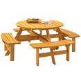 thumbnail image 2 of IVV 8 Person Wood Picnic Table, Outdoor Round Picnic Table with 4 Built-in Benches, Umbrella Hole, Outside Table and Bench Set for Patio, Backyard, 500lbs Capacity Per Bench, Natural, 2 of 7