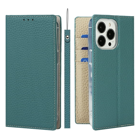 SaniMore Wallet Case for iPhone 14 Pro 6.1" 2022, Wrist Strap Flip Kickstand Card Slots Genuine PU Leather Shockproof TPU Shell Anti-fall Full-body Protective Cover For iPhone 14 Pro, Skyblue