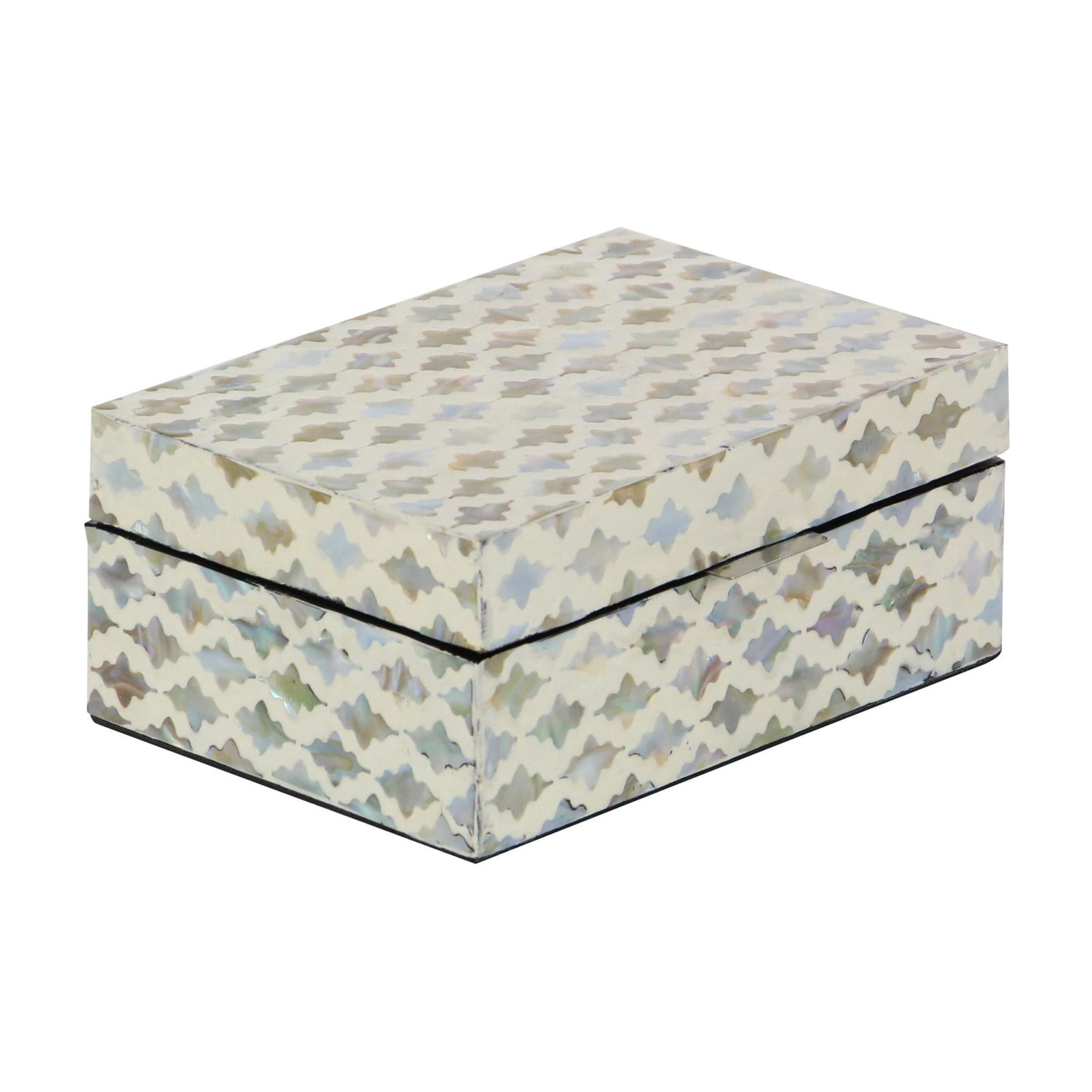 DecMode Geometric Handmade Storage Cream Mother of Pearl Shell Decorative Box with Hinged Lid, 2 Count