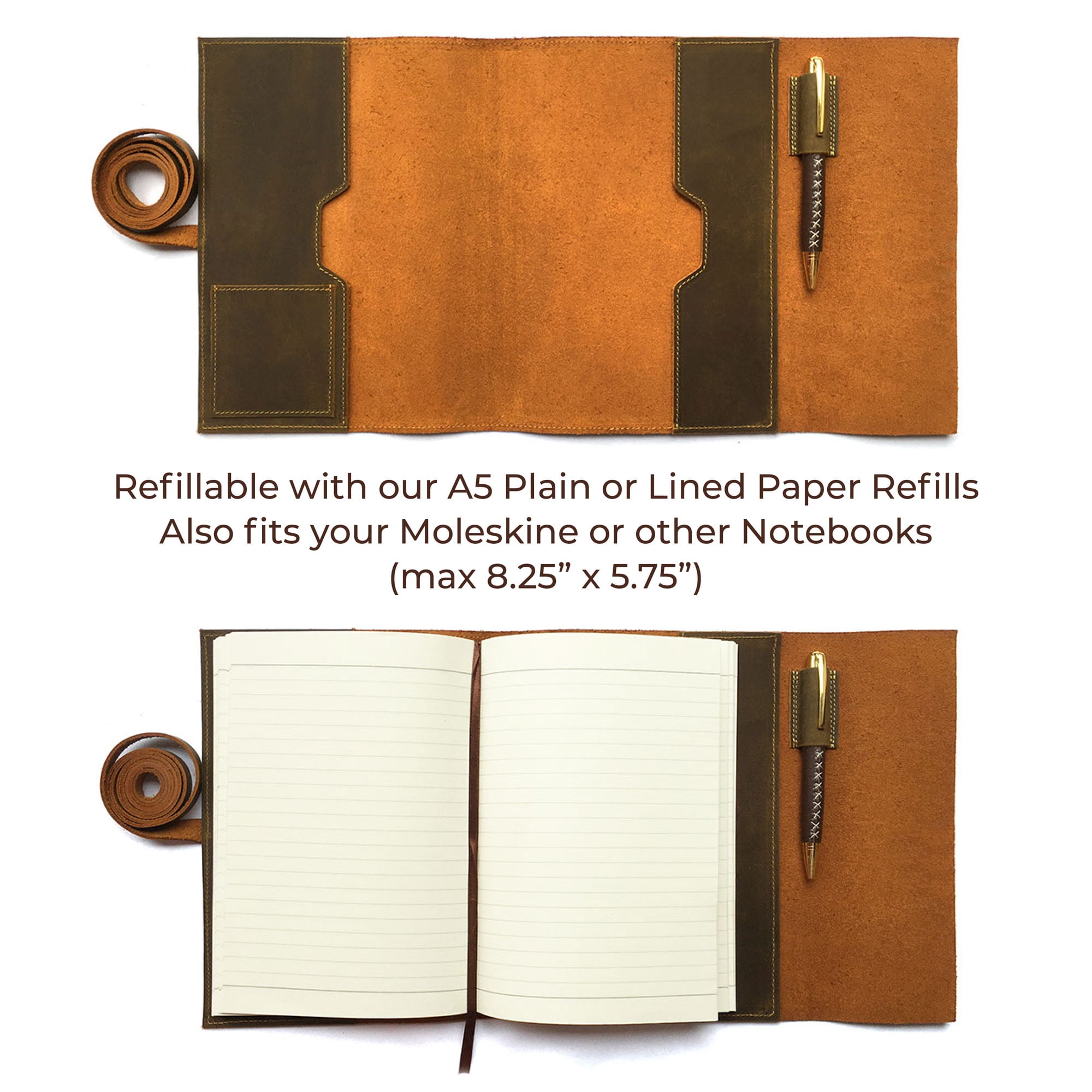 Leather Bound Journal for Men and Women, Handmade Gift Set with Refillable Journal and Stylish Pen, Vintage Notebook, Sketchbook, Planner and Diary (240 Plain Page Notepad) (8.8x6.5")