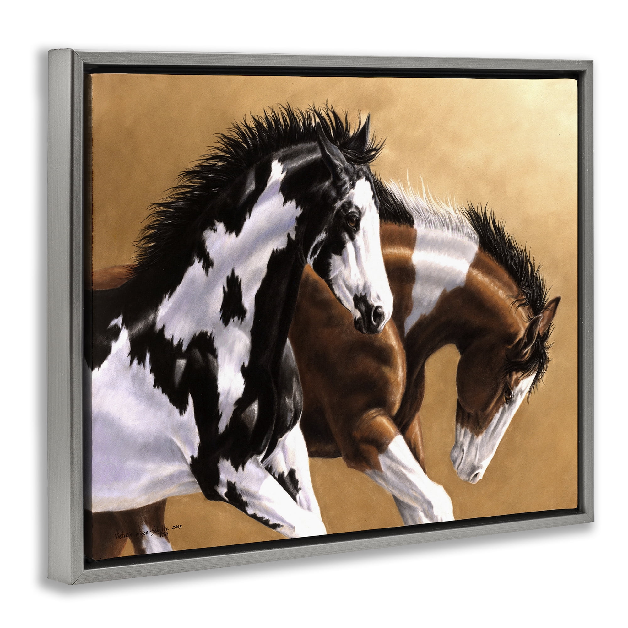 Stupell Industries Wild & Free Mares Animals & Insects Painting Gray Floater Framed Canvas Art Print Wall Art, 21 x 17