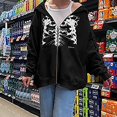 thumbnail image 1 of Womens Goth Long Sleeve Hooded Jacket Pattern Zip Up Outwear Hooded Tops, 1 of 8